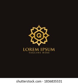 letra Q Logo Design Template Vector Graphic Branding (Elemento de promoción de marca gráfica vectorial). Logotipo de borde de joyería de lujo. Imprimir símbolo de marca de marca de las iniciales del monograma