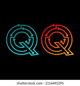 Letter Q logo design template,Technology abstract dot connection cross vector logo icon circle logotype