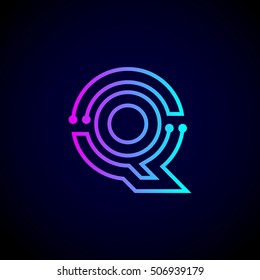 Letter Q logo design template,Technology abstract dot connection vector logo