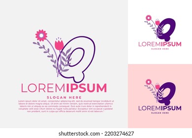 letter Q logo design vector template illustration with flowers