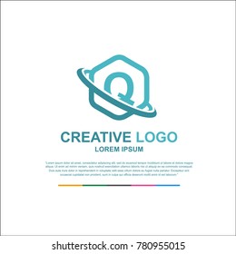 letter q, q logo, q letter design. word type logo. the logo comes from a flexible blend of hexagons and two silhouette lines for the company's professionalism. vector.