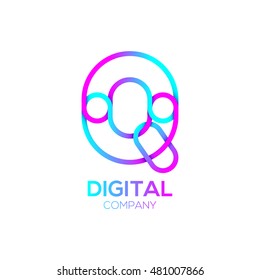 Letter Q Logo Design.Linked shape circle symbol,Digital,pink blue