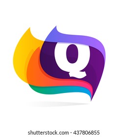 Letter Q logo in feather or flags icon. Colorful vector design for banner, presentation, web page, app icon, card, labels or posters.