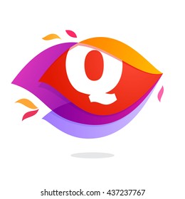 Letter Q logo in flame intersection icon. Colorful vector letter for app icon, corporate identity, card, labels or posters.