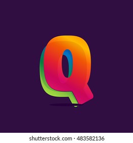 Letter Q logo formed by colorful ribbon. Font style, vector element for poster, t-shirt or card.