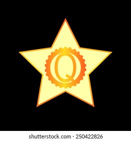 Letter Q logo In a gold star. Alphabet logotype vector design.