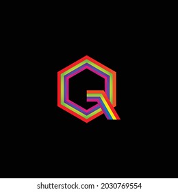 Letra Q Logo Forma de hexágono Arcoiris