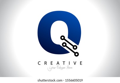 Letter Q Logo Icon Design With Circuit Shape. Initial Q logo design minimal clean and simple.