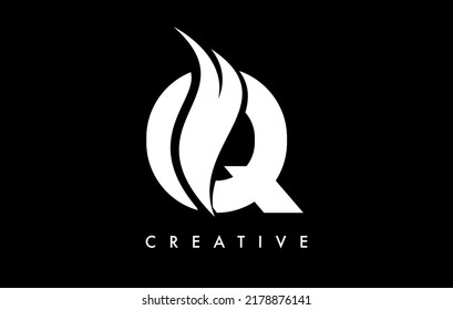 Diseño de iconos con logotipo de letra Q con ilustración de vectores de formas curvadas de corte creativo y de silueta.