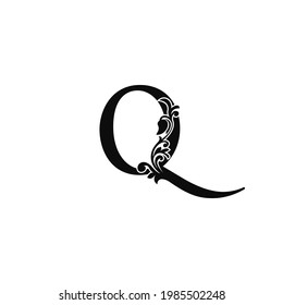 Letter Q Logo Icon Template. Black and white vector design swirl ornate  elegant decorative style.