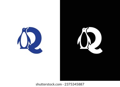 Letter Q logo illustration combining penguin. letter Q penguin logo elegant, unique, modern, sharp and easy to apply in any media