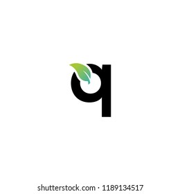 Letter q logo with leaf element, Arbor Day. Ecology concept