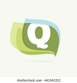Letter Q logo in leaves or flags icon. Colorful vector design for banner, presentation, web page, app icon, card, labels or posters.