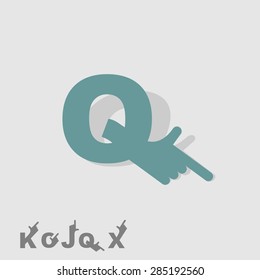 Letter Q. Logo letters with a hand. Finger pointing. Letter of alphabet. Business template. Vector illustration