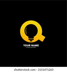 letter Q logo and light bulb. vector illustration of letter Q with space negative concept lamp