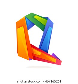 Letter Q logo in low poly style. Multicolored vector design for presentation, web page, app icon, card, labels or posters.