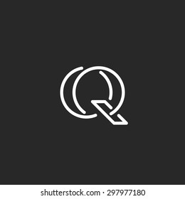 Letter Q logo monogram, mockup outline emblem for business card