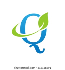 Letter Q Logo Organic Leaf