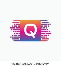 letter Q Logo with Pulse music player element. Logo template electronic music, equalizer, dj, nightclub, disco. Audio wave logo concept, Multimedia