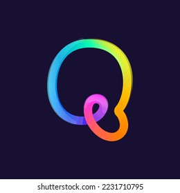 Letter Q logo. Rainbow gradient one line icon. Overlapping multicolor emblem with glossy shine. Ideal for colorful app, street art design, bright advertising, toy packaging, multimedia identity.