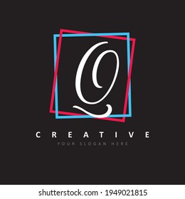 Letter Q Logo With Red and Blue Frame Design