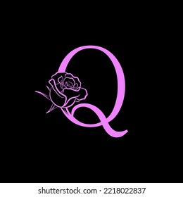 Letter Q logo with Rose Flower for beauty and fashion logo. Rose flower in pink color for symbol . vector eps10