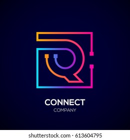 Letter Q logo, Square shape, Colorful, Technology and digital abstract dot connection