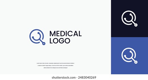 Buchstabe Q-Logo mit Stethoskop-Symbol medizinisches Gesundheitslogo