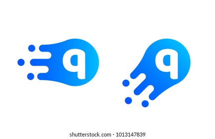 Letter Q logo template of abstract liquid bubble shape for modern company. Vector creative q logo in motion speed simple futuristic icon design for internet communication technology or application