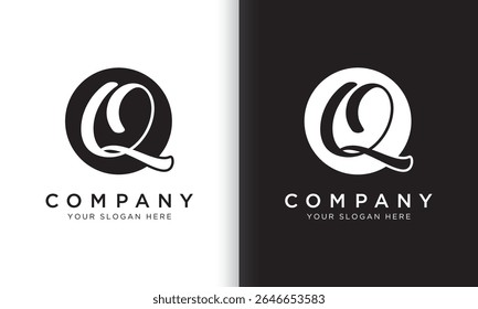 letter q logo template in black and white color. Modern trendy initial luxury q letter logo design with circle shape. Modern unique creative q logo design vector template.