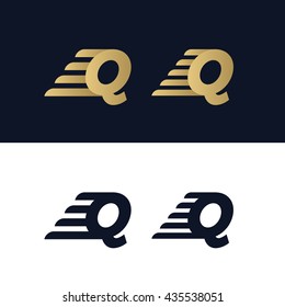 Letter Q logo template. Fast speed stripe design element vector illustration. Corporate branding identity