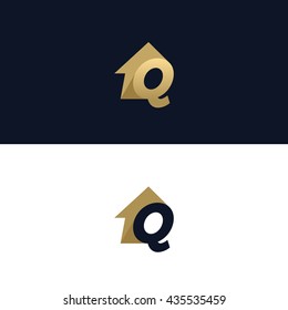 Letter Q logo template with House arrow design element. Vector illustration. Real Estate Corporate branding identity