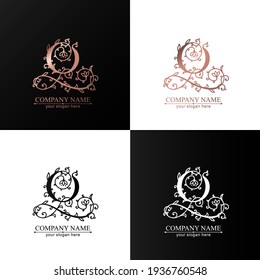 Letter Q logo template. Monnogram, delicate floral design. Personal logo. Vector design.