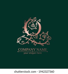 Plantilla de logotipo de carta Q. Monnograma, delicado diseño floral. Logo personal. Diseño de vectores.