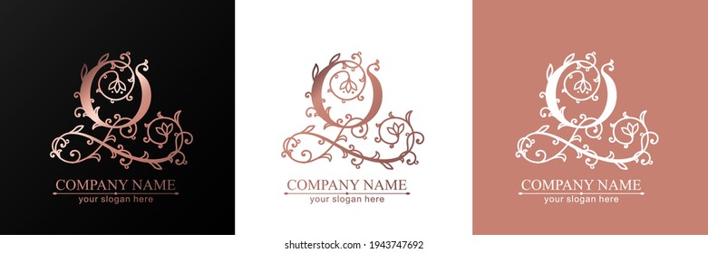 Letter Q logo template. Monnogram, delicate floral design. Personal logo. Vector design.