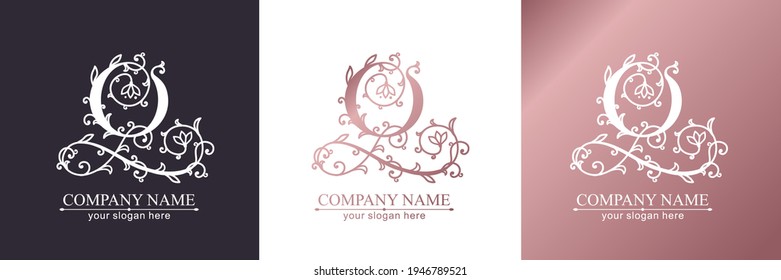 Plantilla de logotipo de carta Q. Monnograma, delicado diseño floral. Logo personal. Diseño de vectores.