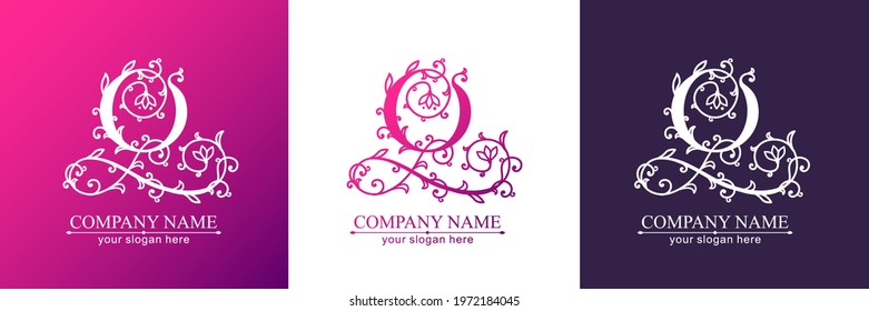 Letter Q logo template. Monnogram, delicate floral design. Personal logo. Vector design.