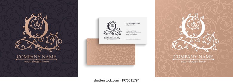 Letter Q logo template. Monnogram, delicate floral design. Personal logo. Vector design.