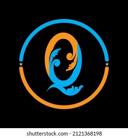 Letter Q Logo Template Vector Design. black background. Q circle logo design vector.