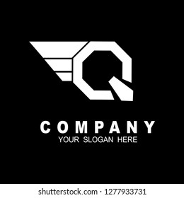 Letter q logo template, wings design element vector illustration . Black and 
white