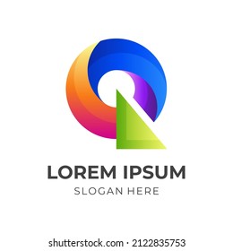 vector de logotipo de letra Q con estilo 3d colorido