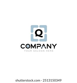 Letter Q Logo Vector Design Illustration with Company Name and Your Text Here Logo Template on white background.