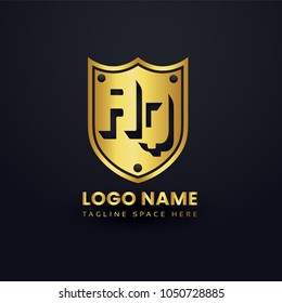 Letter A and Letter Q Logo Vector with Gold Emblem Shield Design.