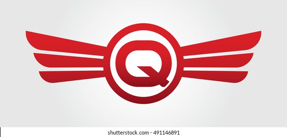 Letter Q  Logo Winged Red Color