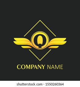 letter Q logo with wings design element concept