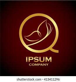 Letter Q logo,Butterfly Gold, beauty and fashion logo