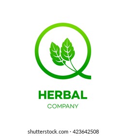 Letter Q logo,Green leaf,Herbal,Pharmacy,ecology vector illustration