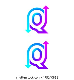 Letter Q logotype with Blue Purple Arrow Up and Down Logo, Forward Next Signs, Express Exchange Symbols, Transportation and Trading Icons, Technology Digital Connection for Corporate identity Business