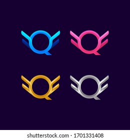Letter Q logotype with Colourful and Premium Luxury Wings logo, Freedom and Fly sign, Falcon or Eagle symbol for your Business Company and Corporate branding identity, Vector illustration