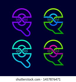 Letter Q logotype with Genetic DNA structure and Dot Linked Shape logos, Technology and Digital Connection symbols, Helix Molecule Chromosomes signs, Medical Healthcare and Science Laboratory Icons
